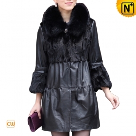 Fox Fur Collar Leather Mink Coat CW671051
