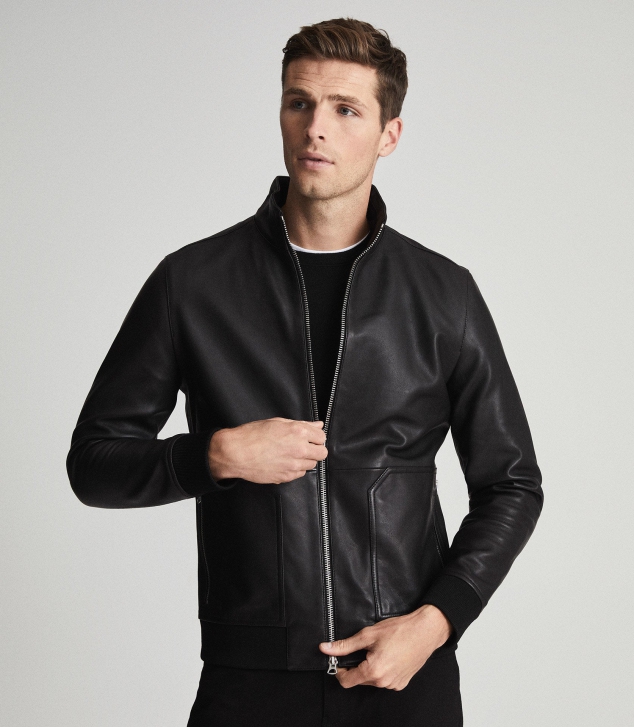 Funnel Neck Leather Jacket - Image 2
