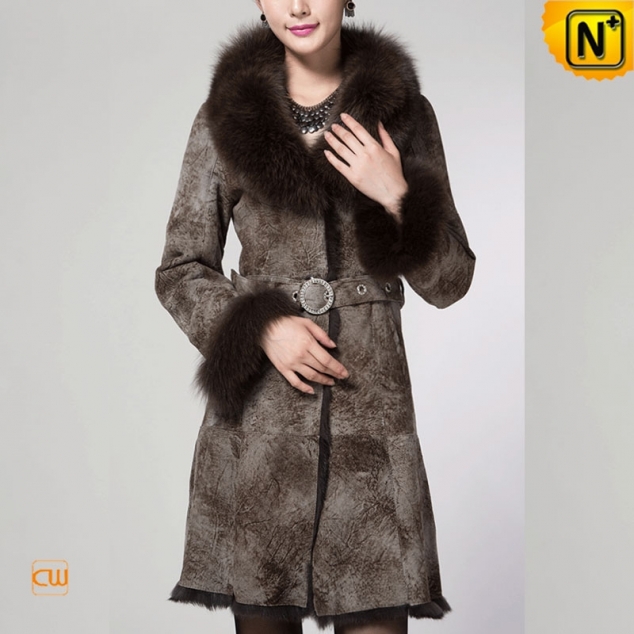Fur Lined Shearling Coat for Women CW640216