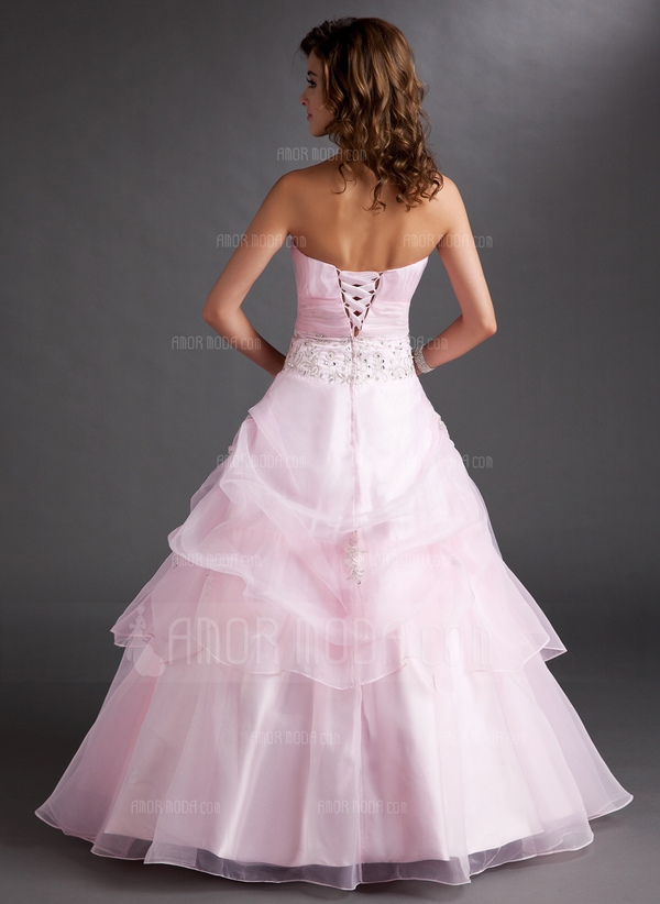 Gala-Japon Sweetheart thee-lengte Organza Jurk voor 15-jarige Verjaardag met Geborduurd Roes Kralen  - Image 2