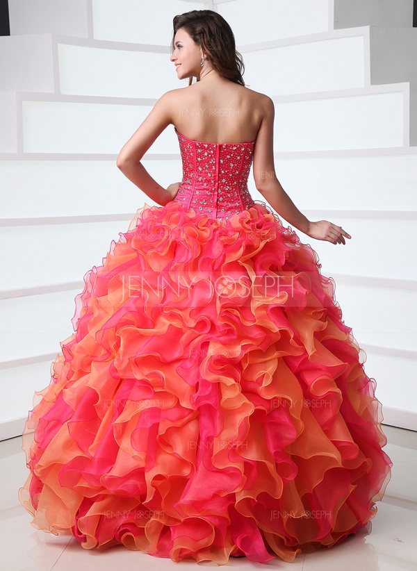 Gala-Japon Sweetheart thee-lengte Organza Satijn Jurk voor 15-jarige Verjaardag met Kraalwerk Ruches