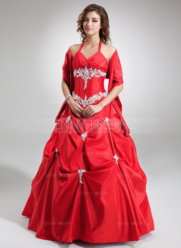 Gala-Japon V-nek thee-lengte Taft Jurk voor 15-jarige Verjaardag met Roes Kant Kraalwerk Pailletten 