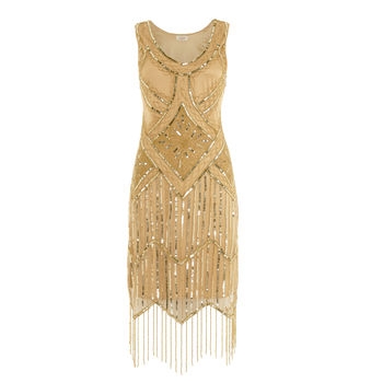 Gatsby Inspired Flapper Embellished Fringe Dress