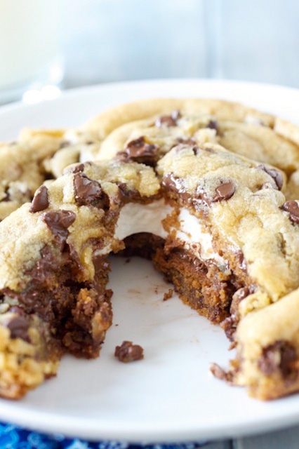 Giant S'mores Stuffed Chocolate Chip Cookie