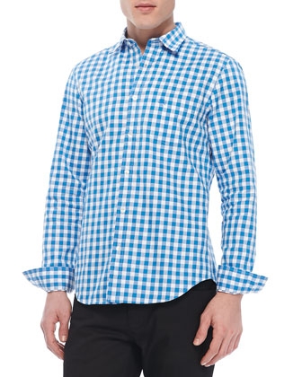 Gingham Woven Long-Sleeve Shirt, Bright Opal
