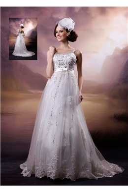 Glamorous Empire Scoop Floor-length Appliques Wedding Dress