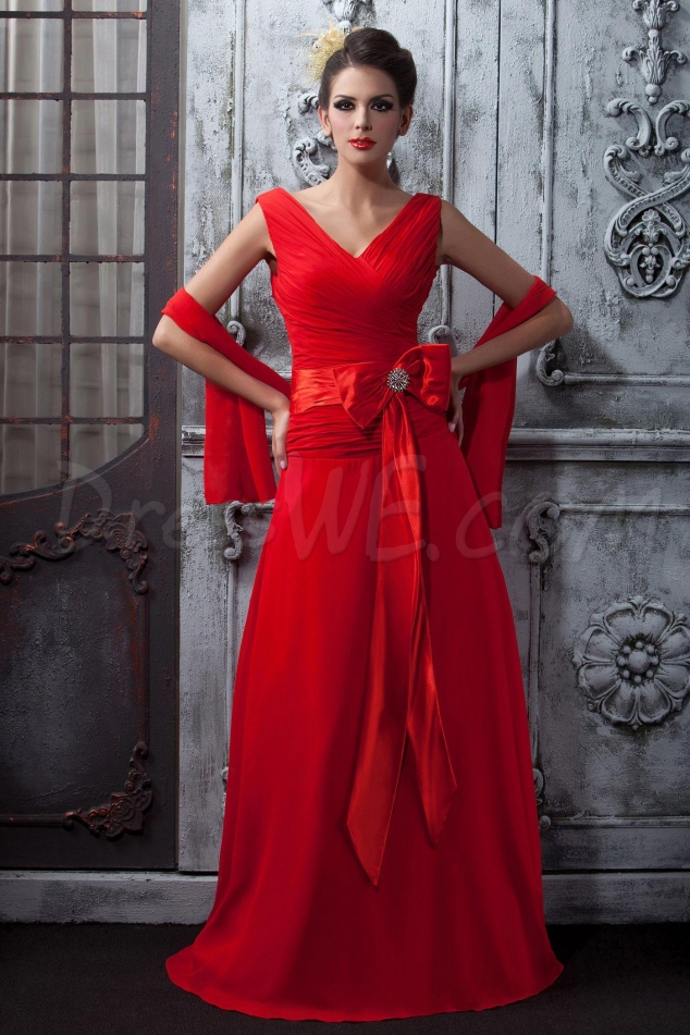 Gorgeous A-line Bowknot V-Neck Floor-Length Taline's Prom/Bridesmaid Dress