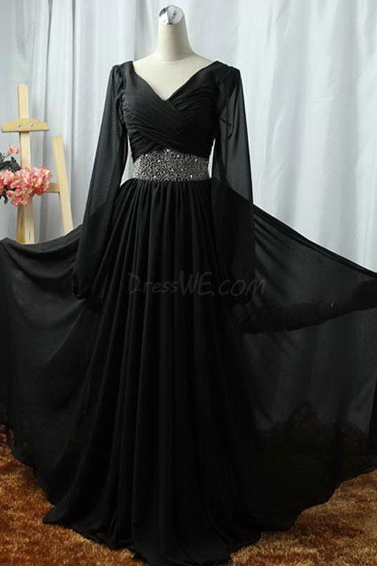 Gorgeous A-Line Long Sleeves V-Neck Beading Mother Of The Bride Dress