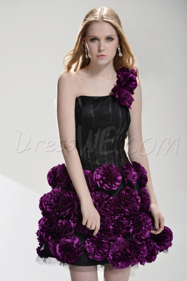Gorgeous A-Line One-Shoulder Mini/Short-Length Flowers Cocktail Dress