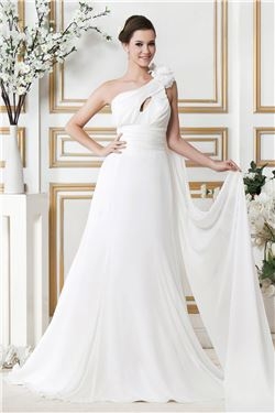 Gorgeous Empire One-Shoulder Chapel Flowers Sandra s Wedding Dress 