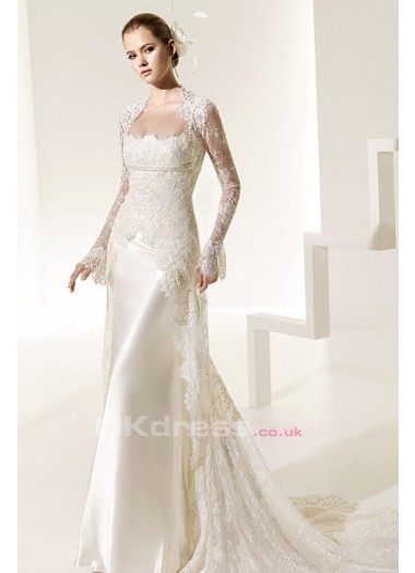 Gorgeous Ivory Spaghetti Straps Court Train Lace Wedding Dress With Long Sleeves