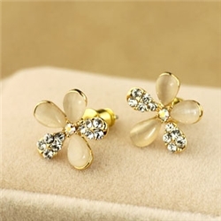 Gorgeous Natural Opal with Rhinestone Lady s Earrings