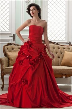 Gorgeous Strapless Ball Gown Floor-Length Pick-ups Chapel Color Wedding Dress(660)(1082087