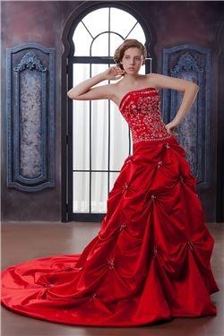 Gorgeous Strapless Ball Gown Floor-Length Pick-ups Chapel Color Wedding Dress(660)(1082087 - Image 2