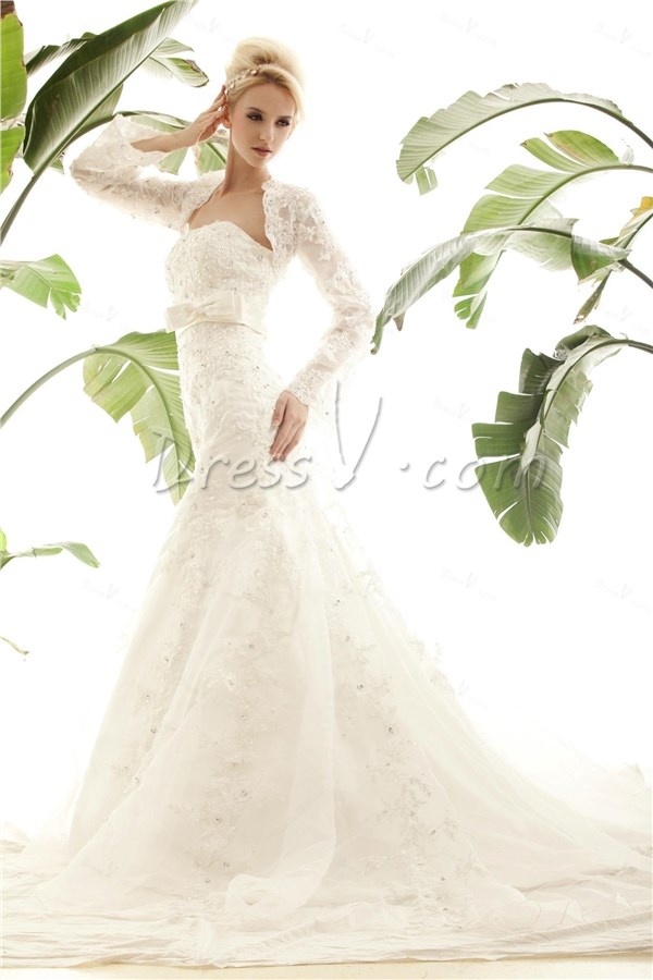 Gorgeous Trumpet/Mermaid Strapless Appliques Nastye s Wedding Dress 