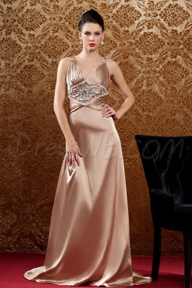 Graceful A-Line V-Neck Floor-Length Polina's Evening/Party Dress