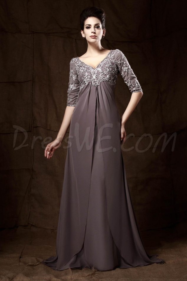 Graceful Lace/Appliques A-line V-Neck Half Sleeves Floor-Length Taline's Mother of the Bride Dress