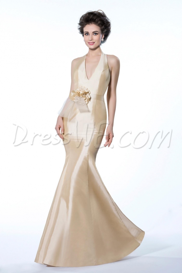 Graceful Trumpet Flower Halter Neckline Floor Length Backless Mother of the Bride 