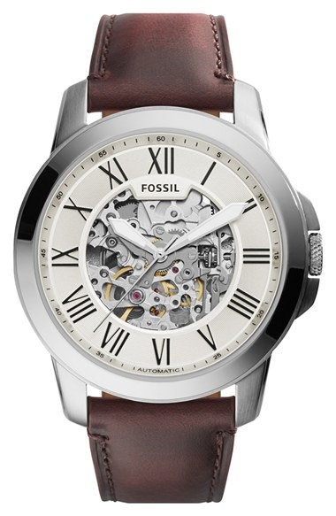 'Grant' Automatic Leather Strap Watch by Fossil