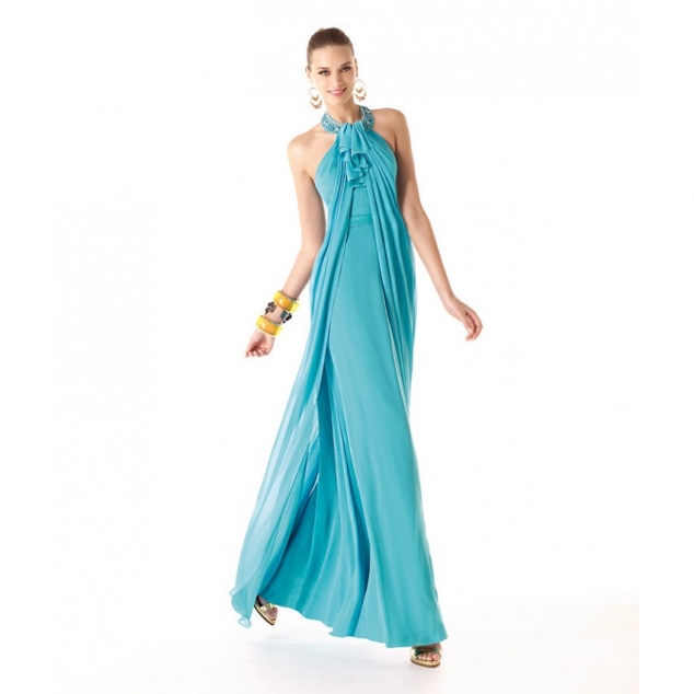 Halter Ruching Floor Length Cocktail Dresses