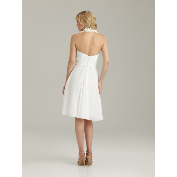 Halter V neck Flower Sheath Ruching Knee Length Bridesmaid Dresses - Image 2