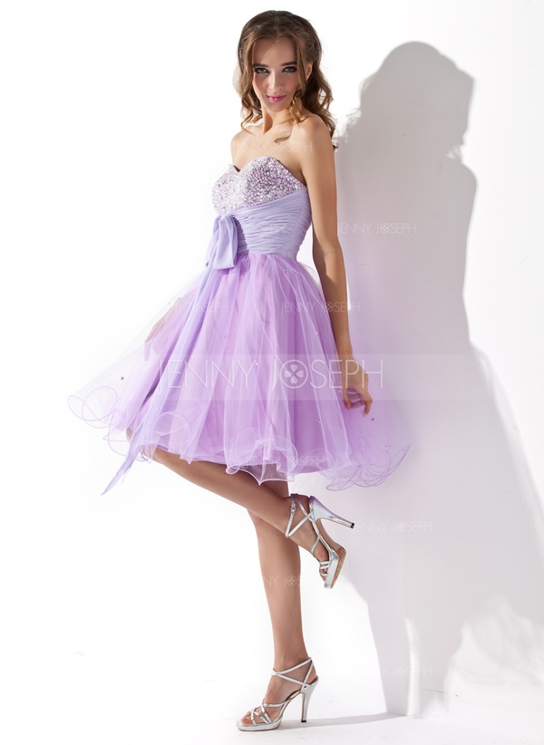 Herzausschnitt Knielang Chiffon Tüll Ballkleid mit Rüschen Perlen - Image 2