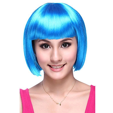 High Quality Capless Synthetic Short Straight Blue Party Wigs