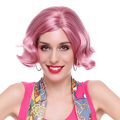 High Quality Capless Synthetic Short Wavy Pink Party Wigs