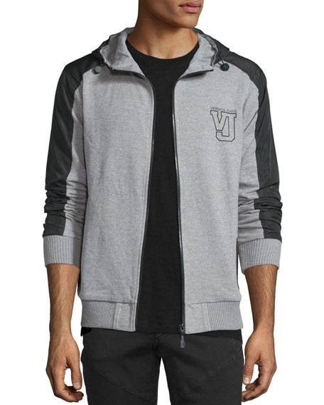 Versace Hooded Zip-Front Jacket, Gray