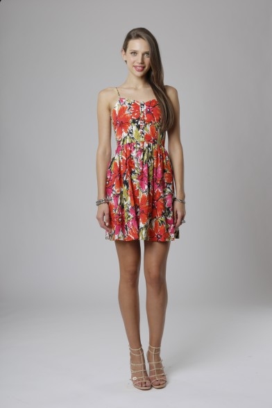 HUDSON DRESS - BIG FLOWER CORAL/FUCHSIA