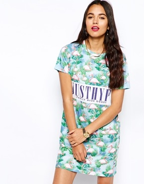 Hype T-Shirt Dress With All Over Flamingo Print