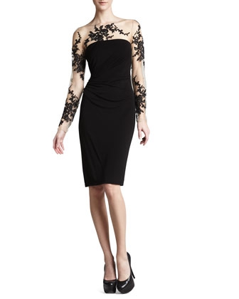 Illusion-Lace Cocktail Dress