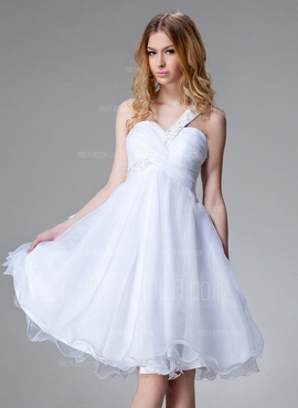 Imperium En Skuldret/Asymmetrisk Kne-lengde Taft Organza Ballkjole med Frynse Perlebesydd (022004493