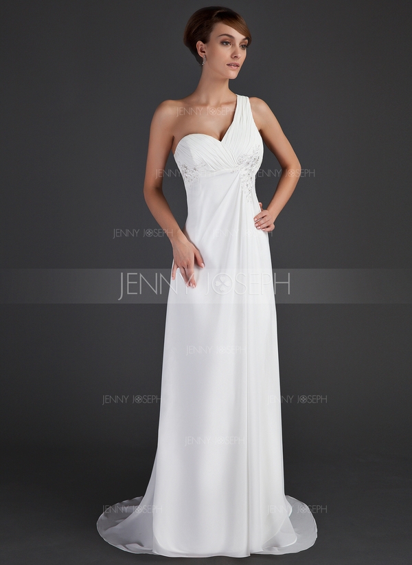 Impero Monospalla Sweep treno Chiffona Abito Festivi con Increspature Pizzo Perline