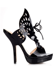 Irresistible Black Open Toe Butterfly Lace-up Stiletto Heel Sandals 