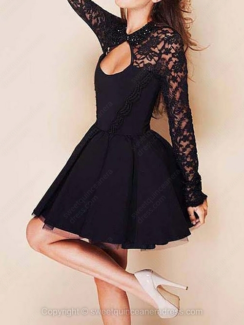 Jewel A-line Lace Chiffon Short/Mini Beading Sweet Sixteen Dresses