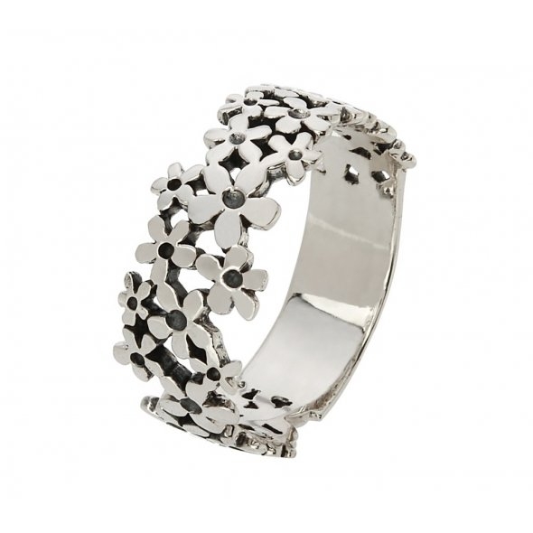 John Greed Band of Blooms Silver Flower Ring