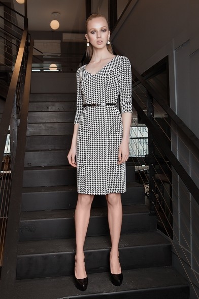 JONES DRESS - HOUNDSTOOTH BLACK/WHITE