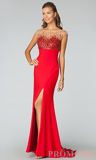 JVN by Jovani Long Cap Sleeve Evening Gown