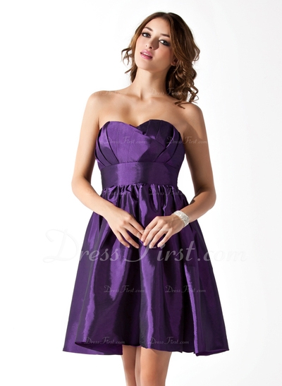 Keizer Scallop Neck Knie-Length Taft Schoolgala Jurk met Roes (022010094)