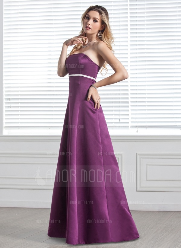 Keizer Strapless thee-lengte Satijn Bruidsmeisjes Jurk met Ceintuurs (007000887)