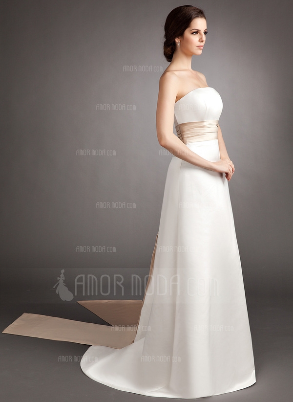 Keizer Strapless Veeg Trein Satijn Bruidsmeisjes Jurk met Ceintuurs - Image 2