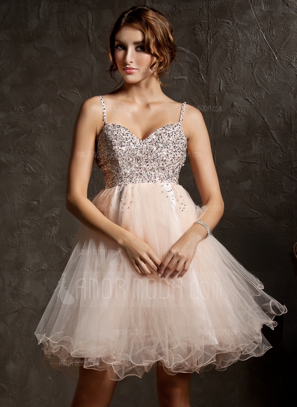 Keizer Sweetheart Korte lengte Tule Schoolgala Jurk met Kraalwerk Pailletten (022008941)