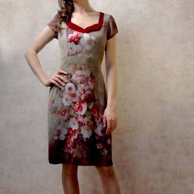 Kelly Dress In Rembrandt Rose Print Silk