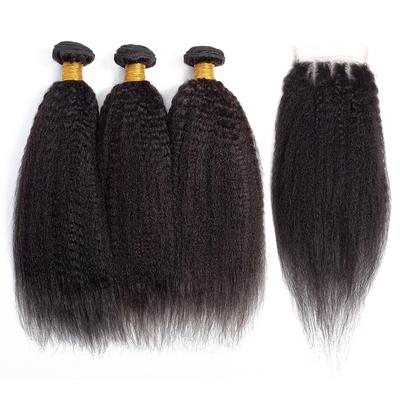 Kinky Straight Hair Weave 3 Bundles With Closure Brazilian Hair - Image 2