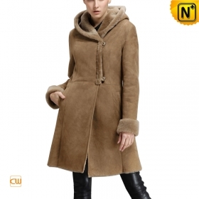 Knee Length Hooded Shearling Coat for Women CW640239
