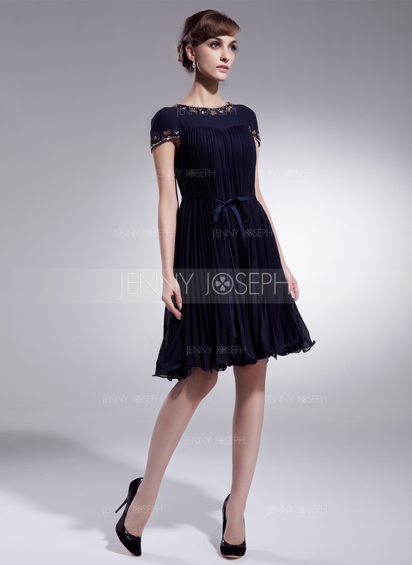 Knielang Chiffon Charmeuse Ballkleid mit Rüschen Perlen verziert Schleife - Image 2