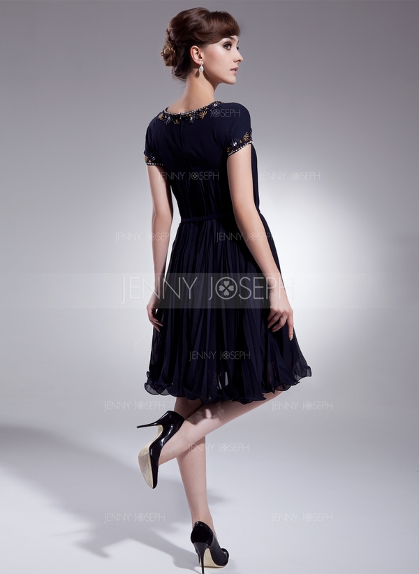 Knielang Chiffon Charmeuse Ballkleid mit Rüschen Perlen verziert Schleife - Image 3