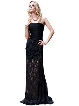 Lace Evening Dress In Black And Nude Colours