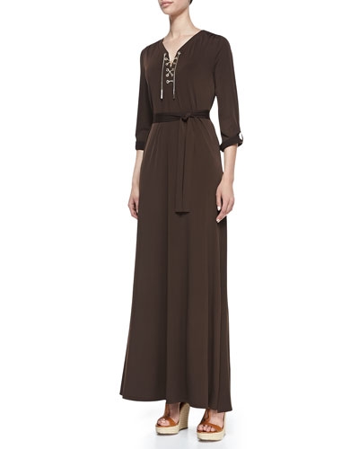 Lace-Up-Front Maxi Dress
